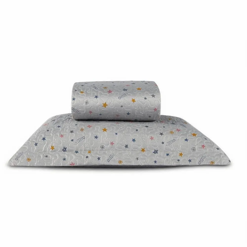 Kit Colcha Solteiro Dupla Face Matelado Kids 2 pçs - Aster Star Cinza