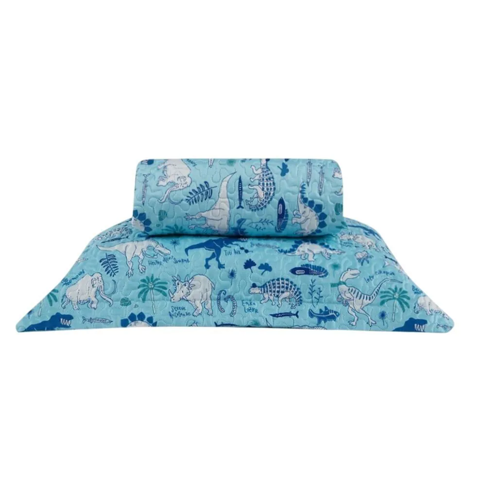 Kit Colcha Solteiro Dupla Face Matelado Kids 2 pçs - Dino Happy Turquesa