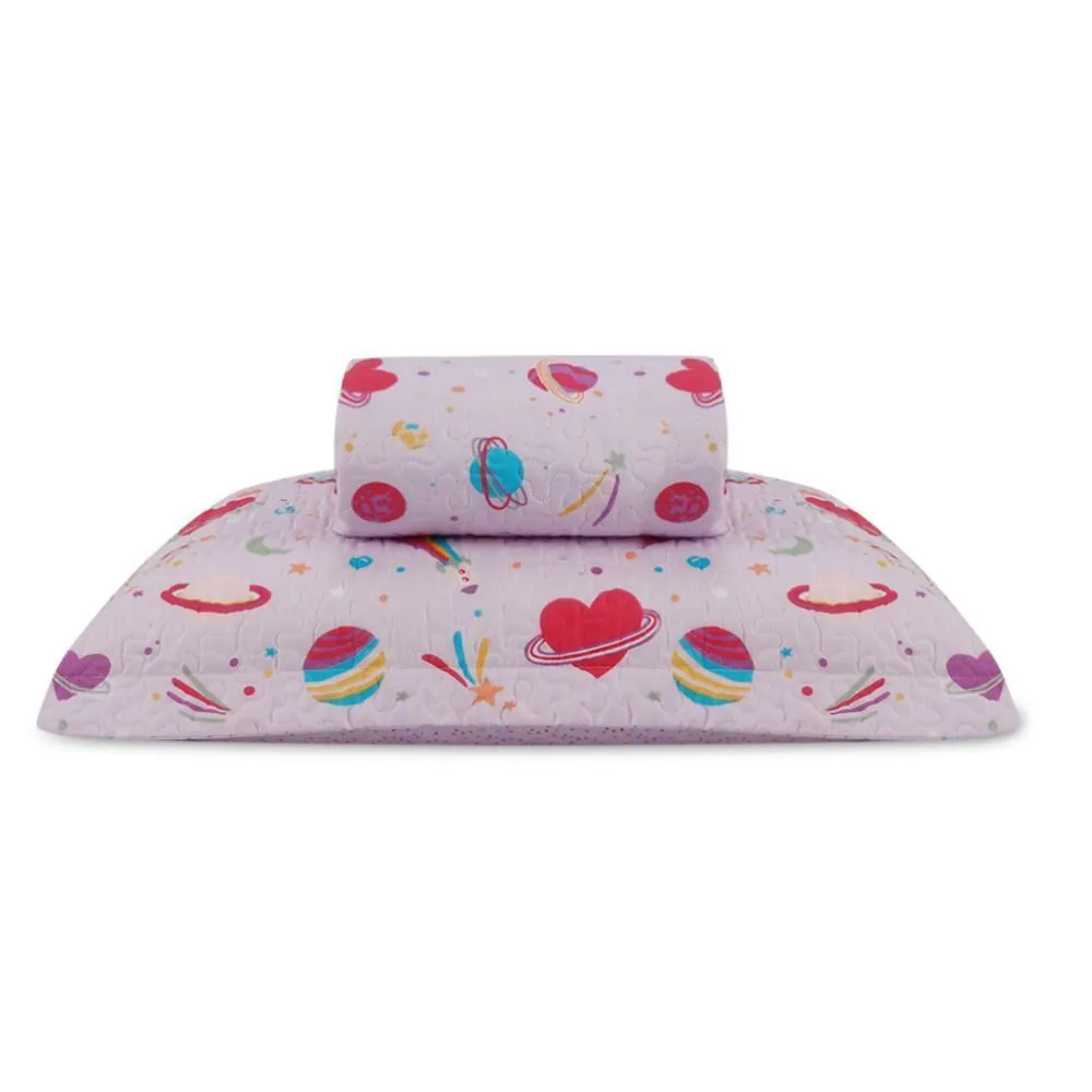 Kit Colcha Solteiro Dupla Face Matelado Kids 2 pçs - Galaxy Girl Rosa