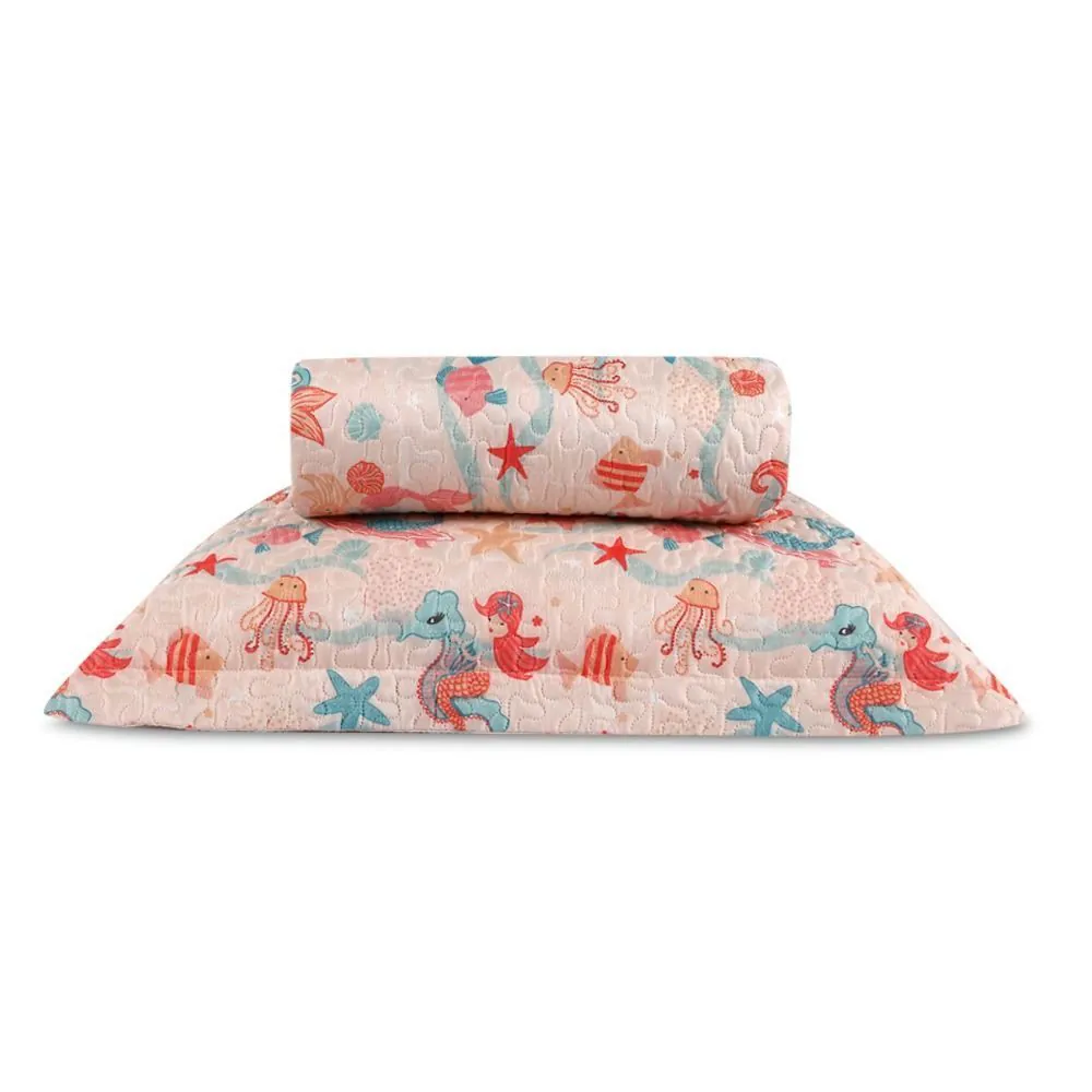 Kit Colcha Solteiro Dupla Face Matelado Kids 2 pçs - Sereia Kids Salmão