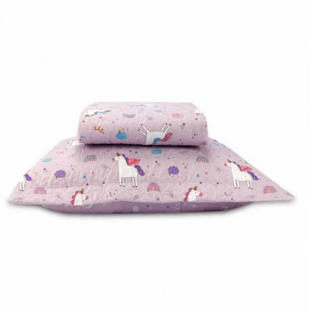 Kit Colcha Solteiro Dupla Face Matelado Kids 2 pçs - Unicórnio Lilás
