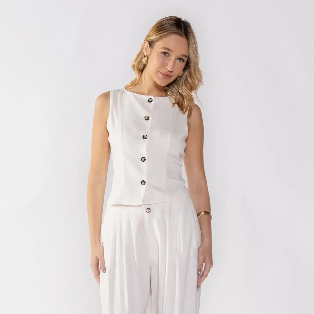 Colete Feminino Alongado Patricia Foster Off White