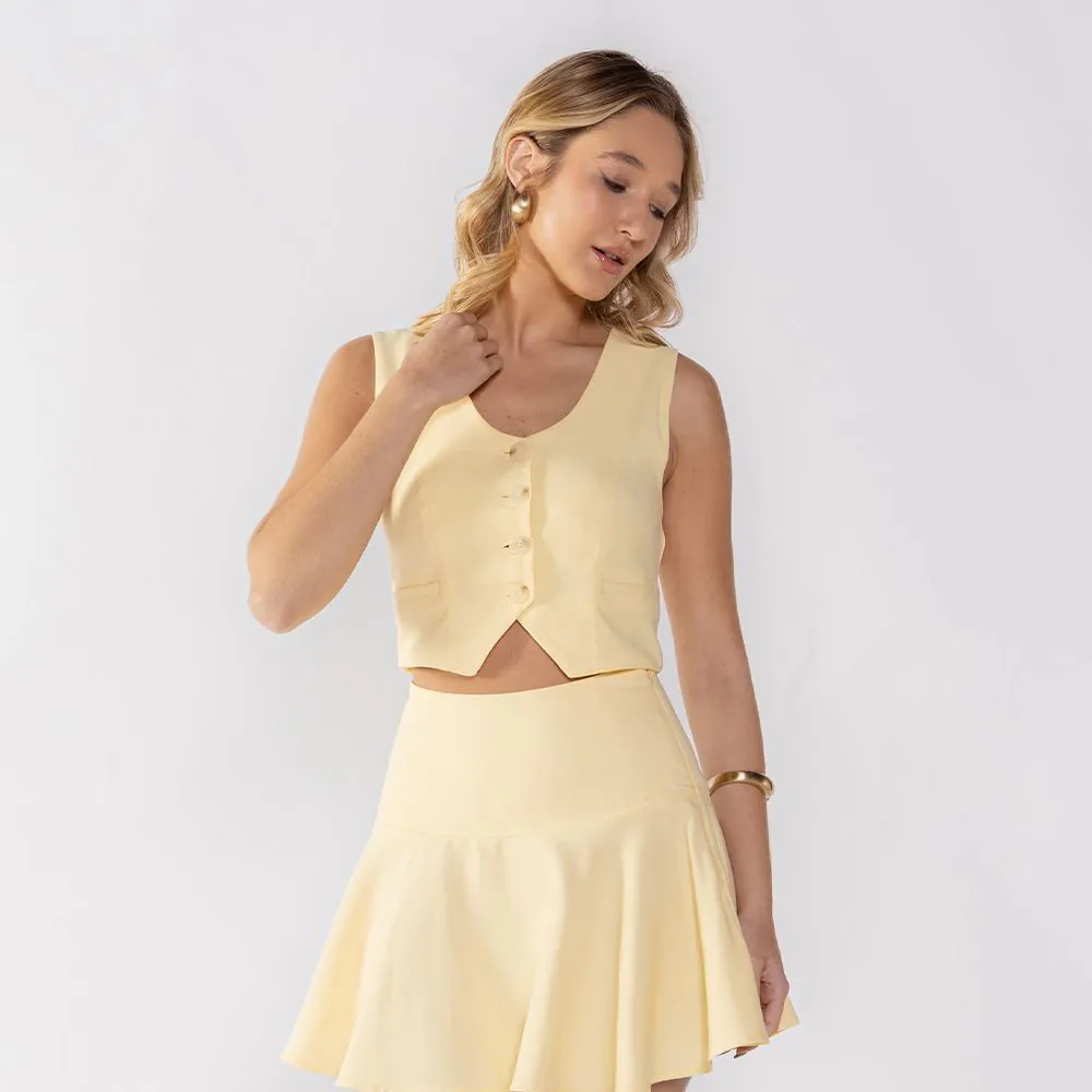 Colete Feminino Cropped de Alfaitaria Boby Blues Amarelo