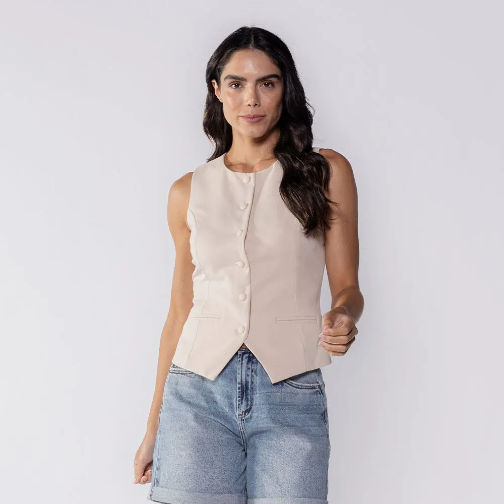 Colete Feminino de Alfaiataria Patricia Foster Bege