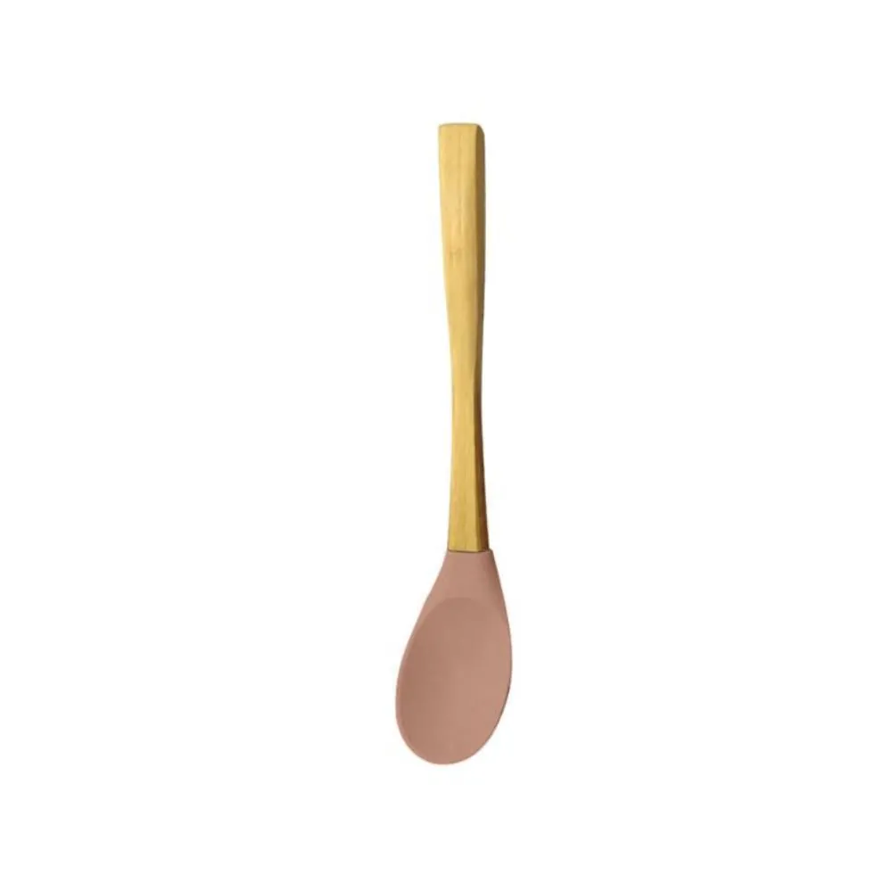 Colher de Silicone com Cabo de Bambu - Marrom Rosado