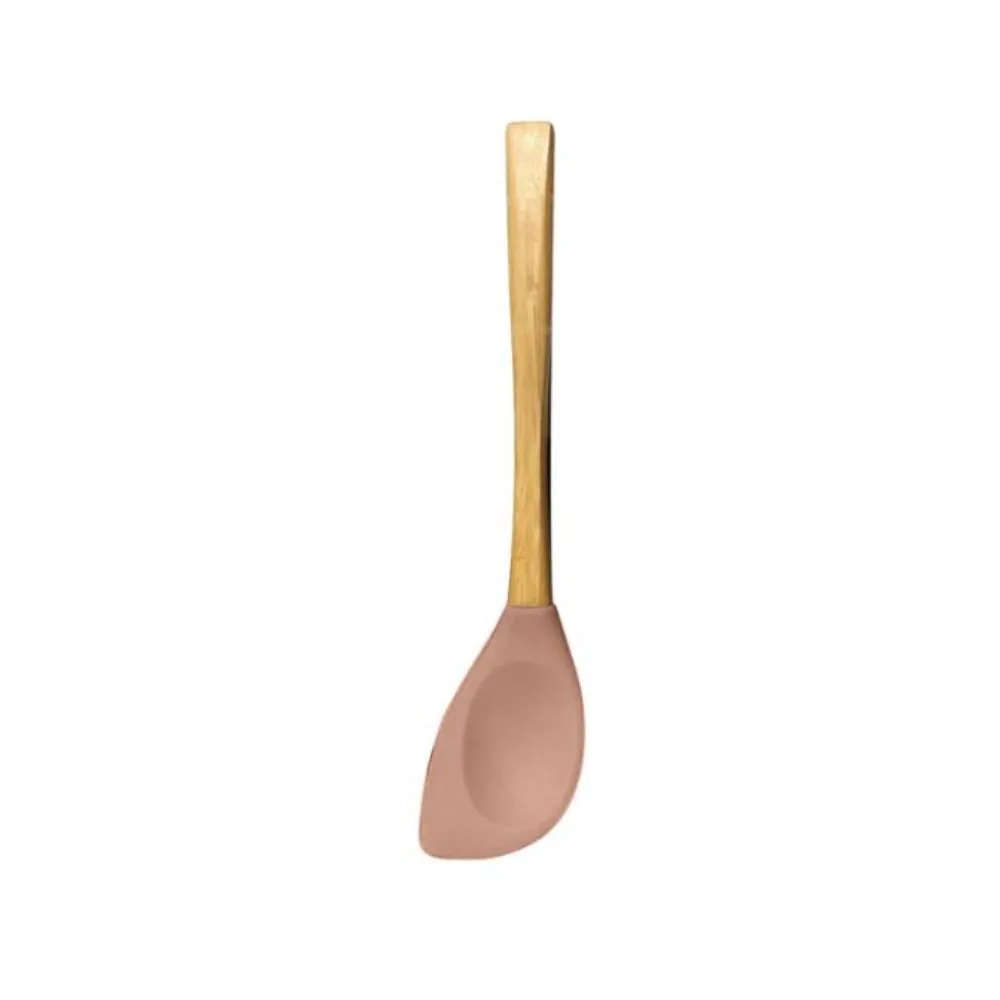 Colher Espátula de Silicone com Cabo de Bambu - Marrom Rosado