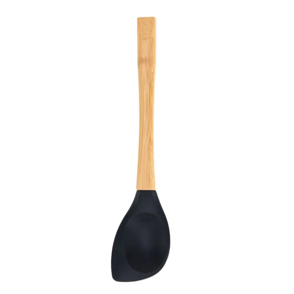 Colher Espátula de Silicone com Cabo de Bambu - Preto