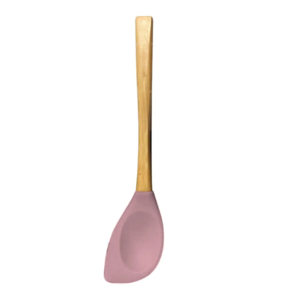 Colher Espátula de Silicone com Cabo de Bambu - Rosa