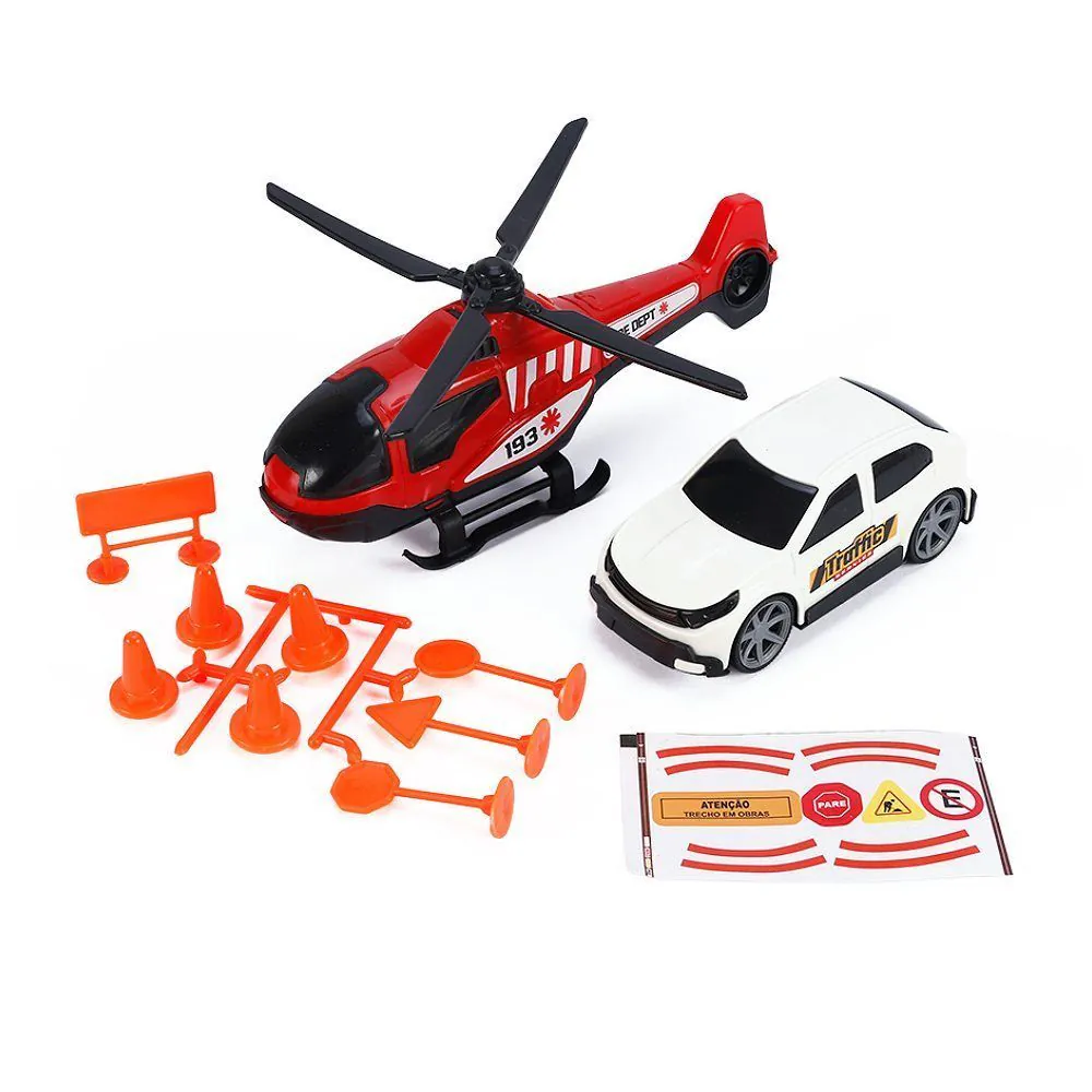 Conjunto Carro e Helicóptero Traffic Service Bs Toys - Sortido