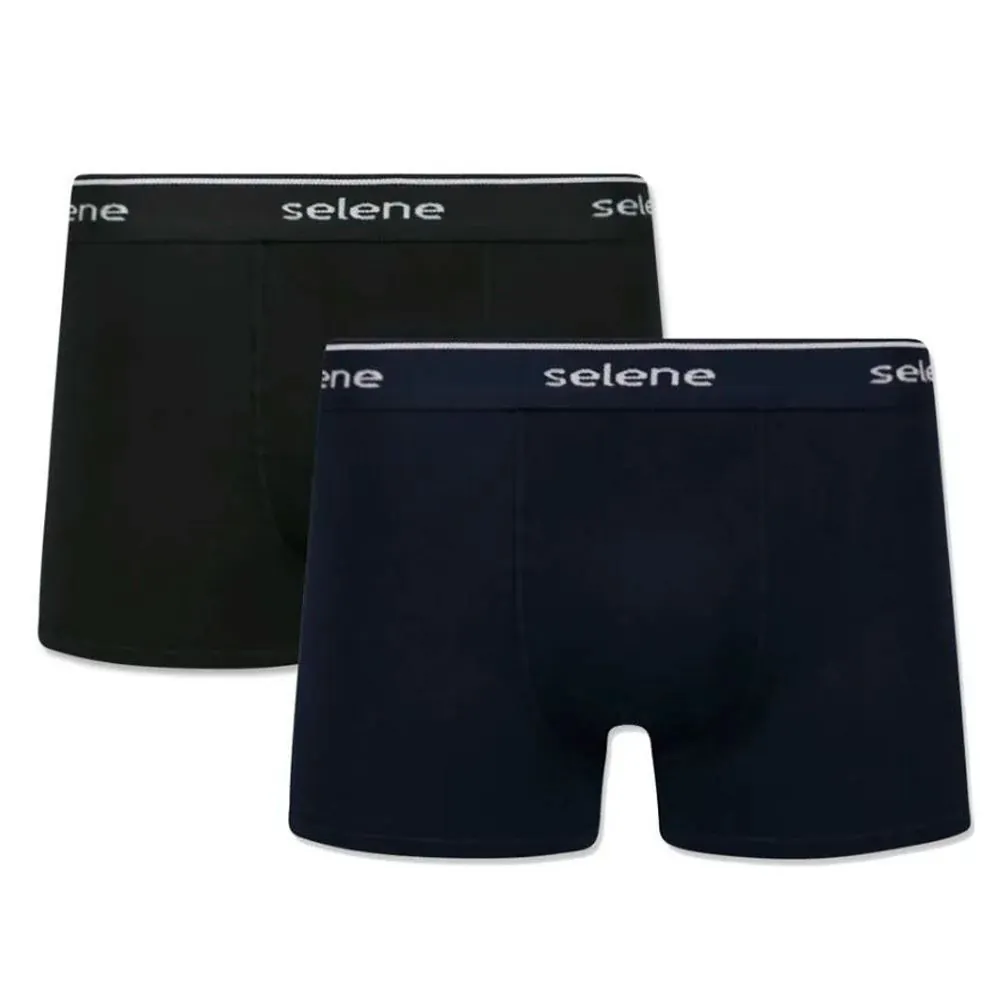 Kit com 2 Cuecas Boxer Algodão Selene Marinho/Preto