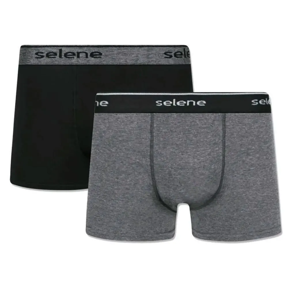 Kit com 2 Cuecas Boxer Algodão Selene Preto/Mescla