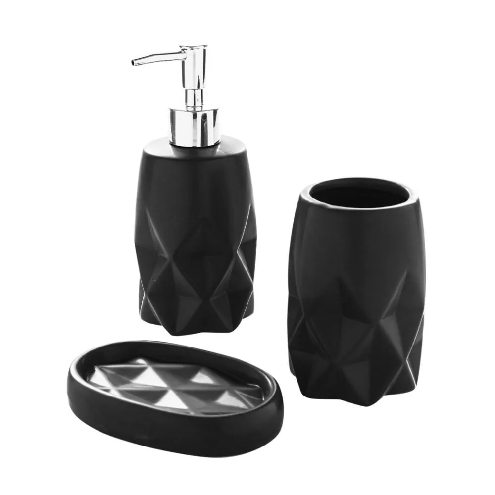 Conjunto de Banheiro Aline 3 Peças - Preto e Prata