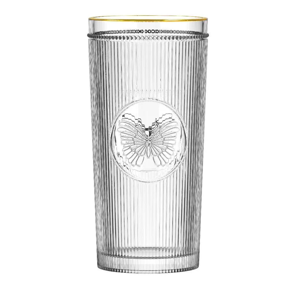 Copo Alto de Vidro Borboleta L' Hermitage 350Ml - Filete Dourado