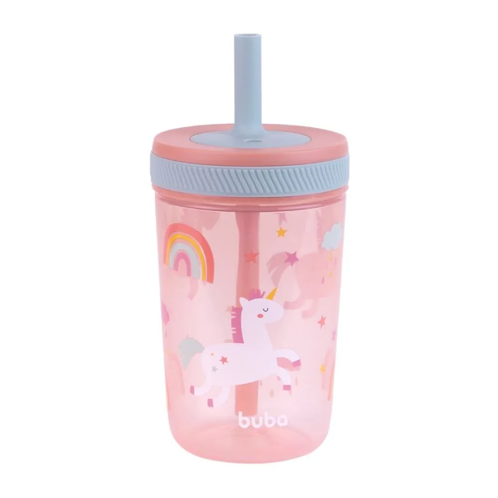 Copo com Canudo Antivazamento Magic 400Ml Buba - Unicornio