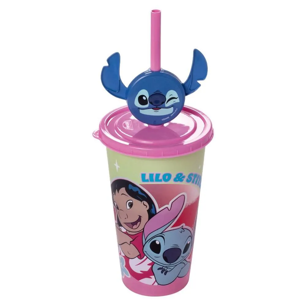 Copo com Pin Lilo & Stitch Plásutil 500Ml - Rosa