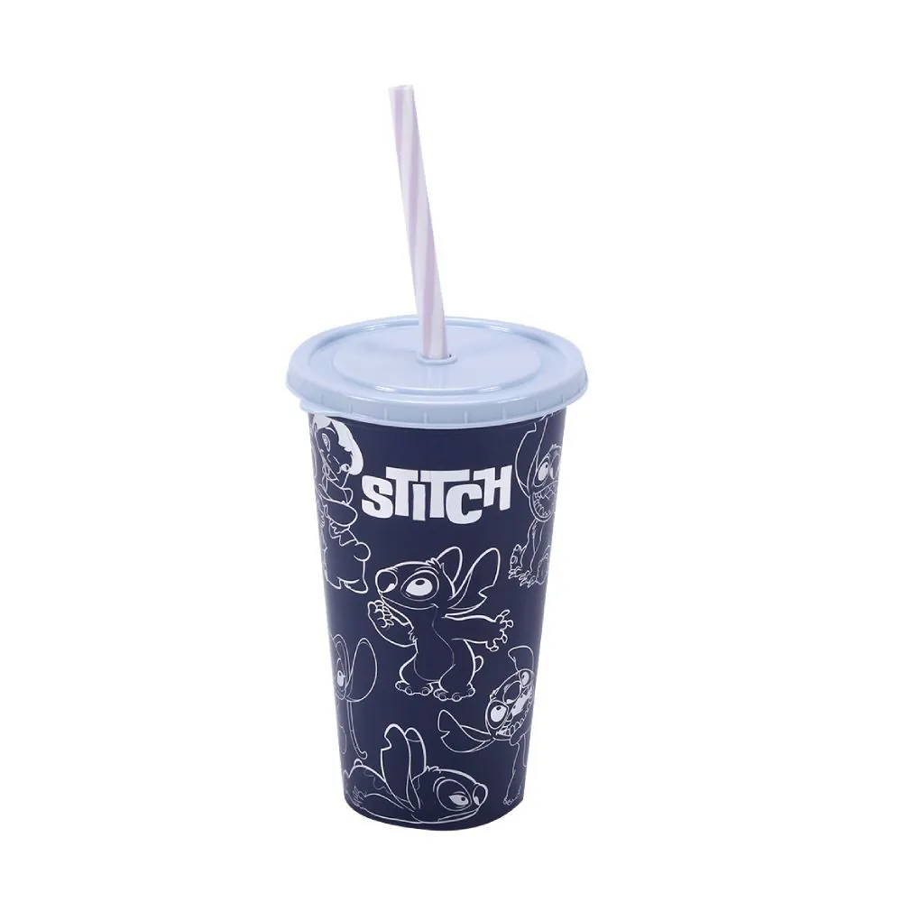 Copo de Plástico com Canudo Plasútil 500Ml - Stitch