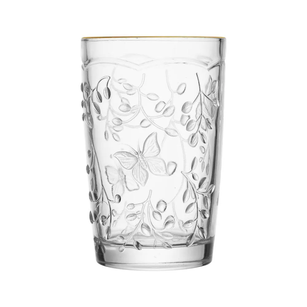 Copo em Vidro New Butterfly Filete Dourado 330Ml Lyor - 330ml
