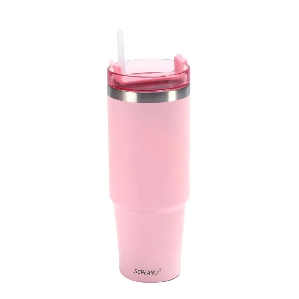 Copo Térmico com Canudo Rosa Scream - 900Ml