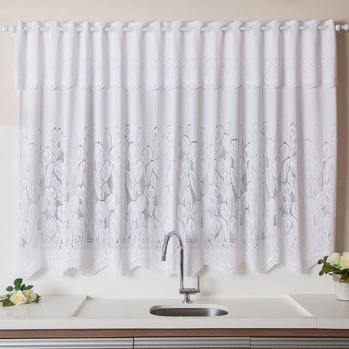 Cortina para Cozinha de Renda 2,00X1,20 m - Branco