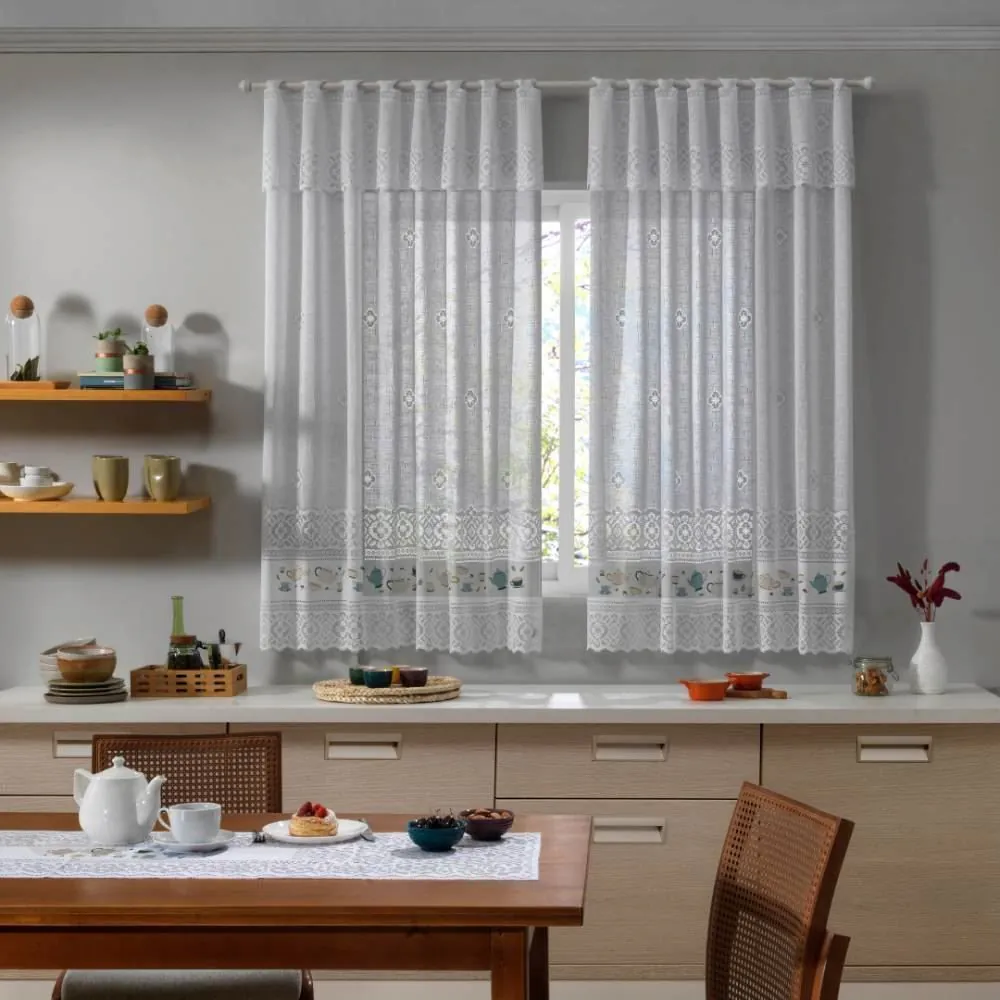 Cortina para Cozinha 2,00X1,20 m Valencia Renda - Chá da Tarde
