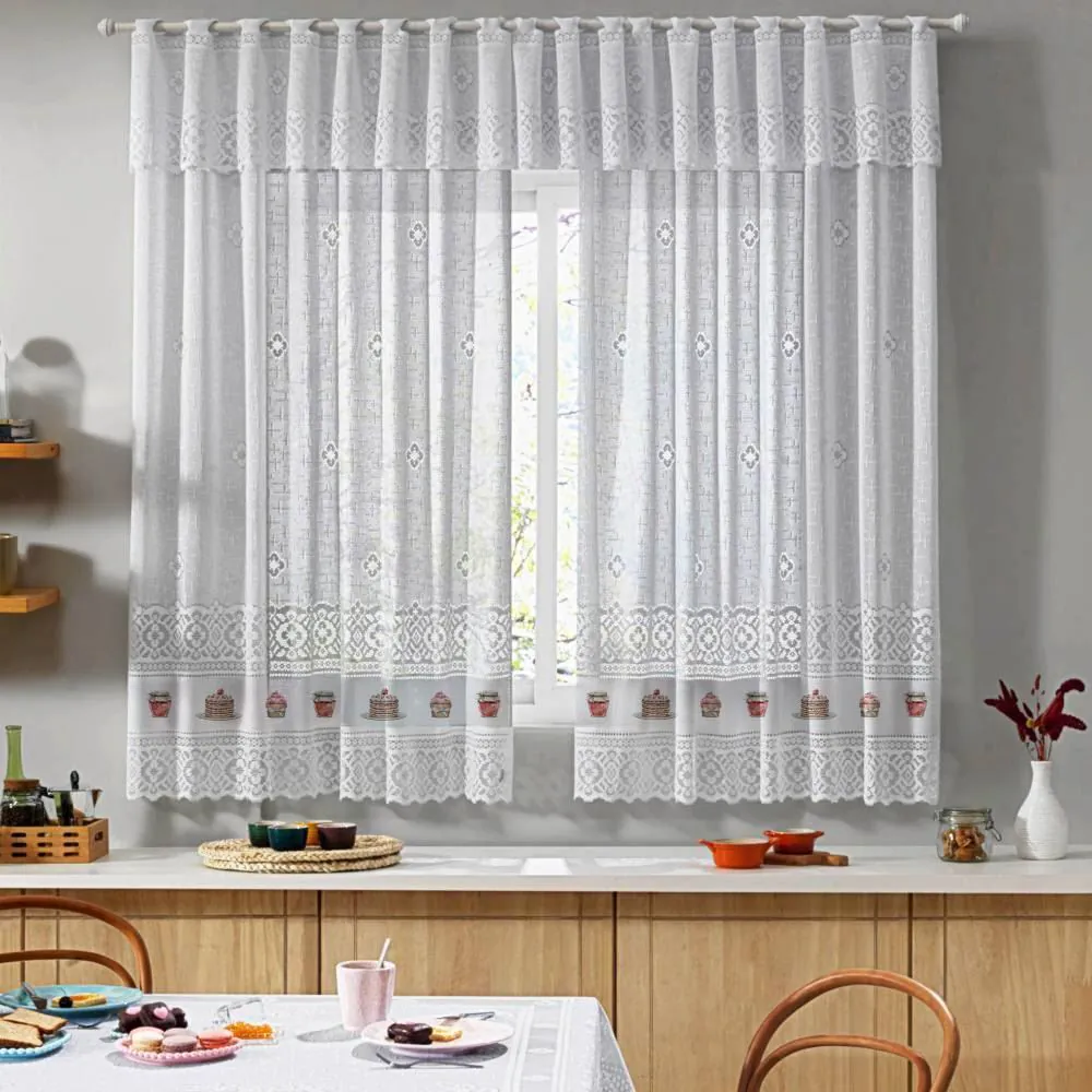 Cortina para Cozinha 2,00X1,20 m Valencia Renda - Doce Rosa