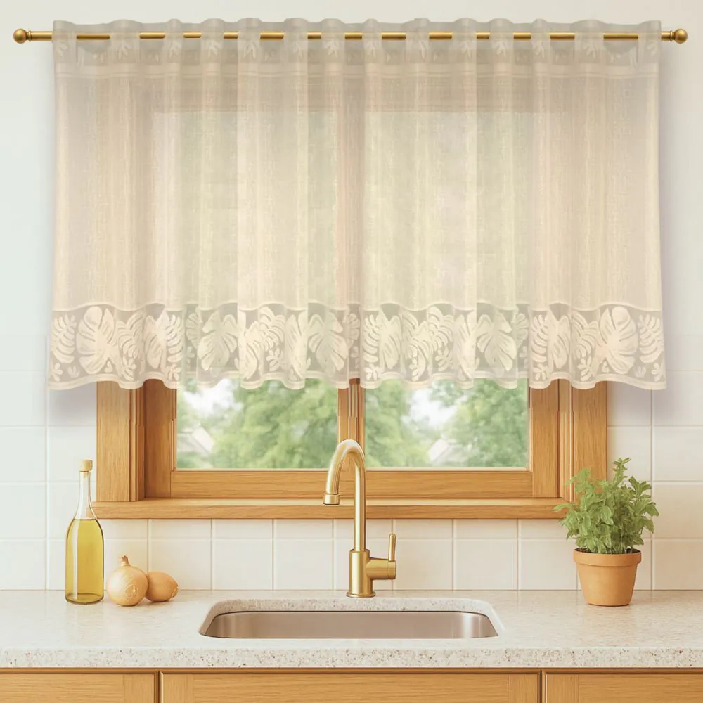 Cortina para Cozinha de Renda 2,00Mx80 cm Siena - Bege Costela de Adão