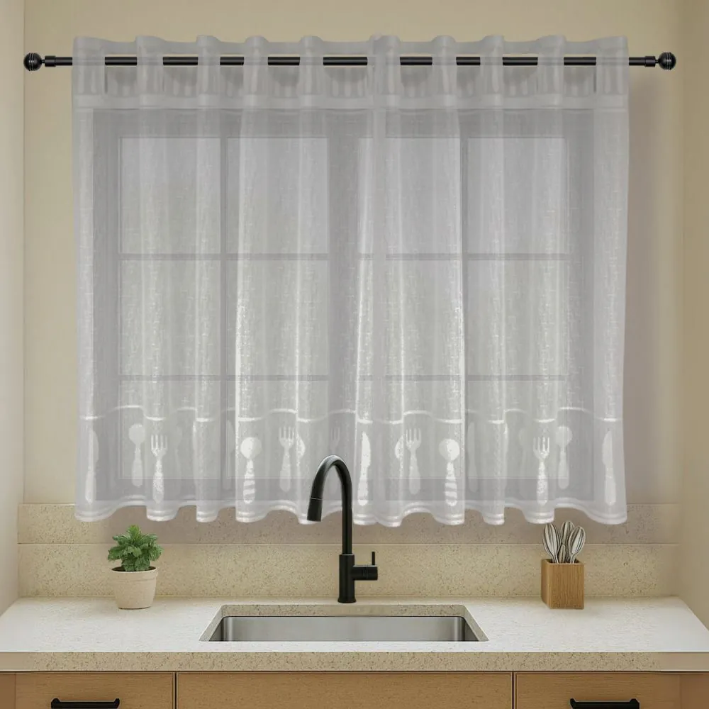 Cortina para Cozinha de Renda 2,00X1,20 m - Branca Talheres