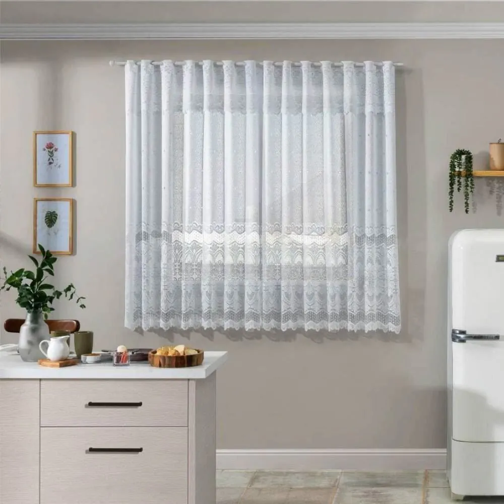Cortina para Cozinha 2,20X1,20 Arabesco com Renda - Branco