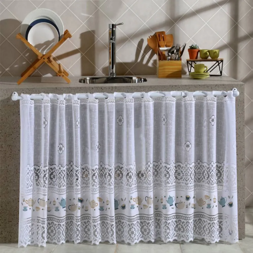 Cortina para Cozinha 2,00Mx80 cm Valência em Renda - Chá da Tarde