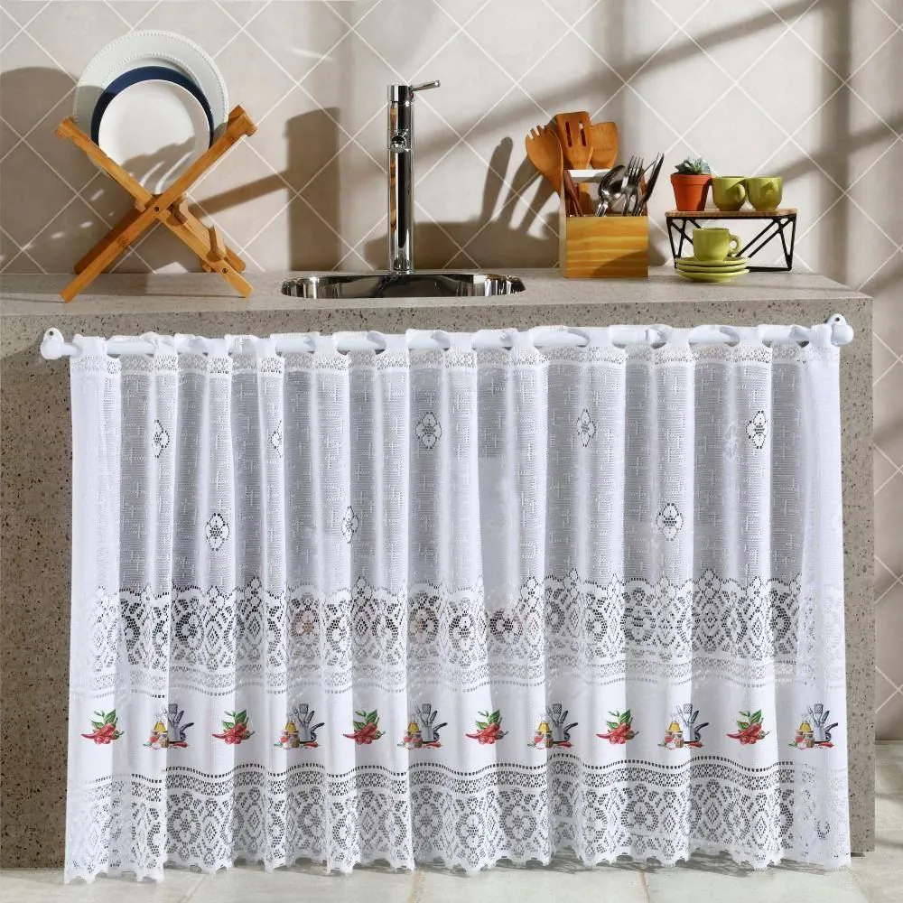 Cortina para Cozinha 2,00Mx80 cm Valência em Renda - Pimenta
