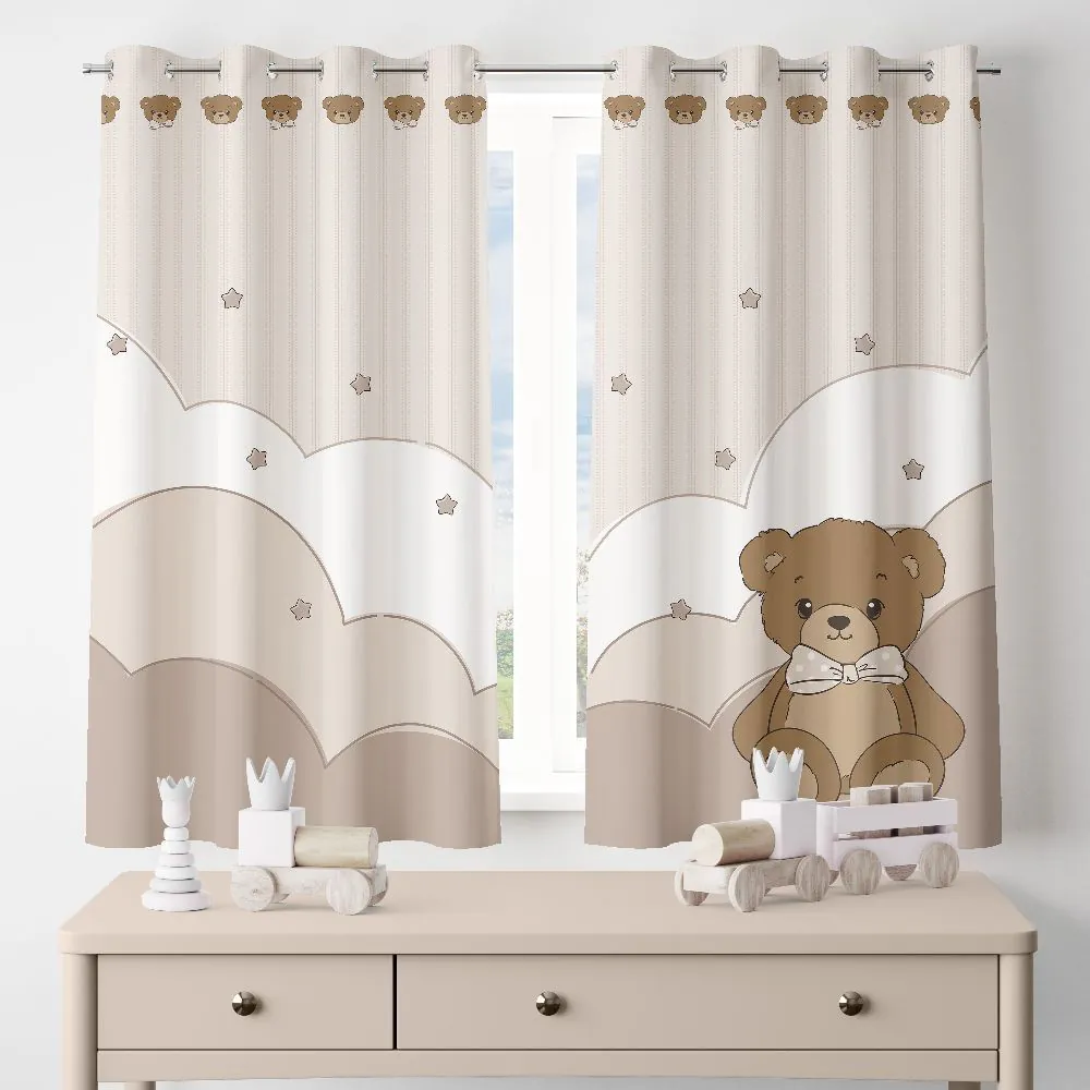 Cortina Infantil para Quarto 2,60X1,70M Baby - Urso Bege
