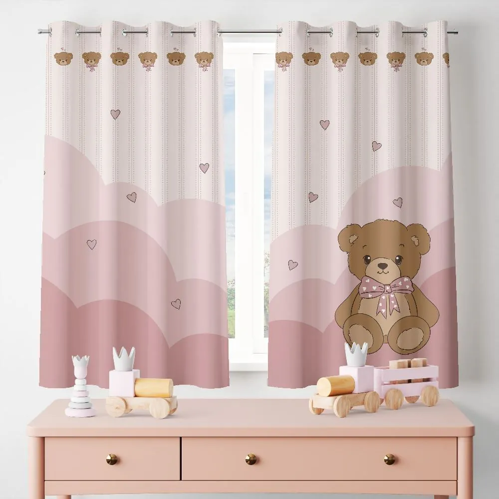 Cortina Infantil para Quarto 2,60X1,70M Baby - Urso Rosa
