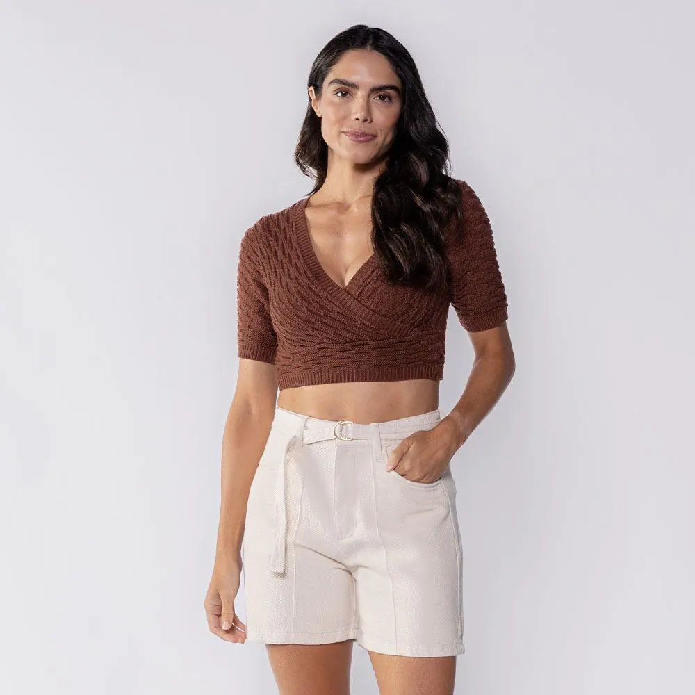 Cropped de Tricot Boby Blues Marrom