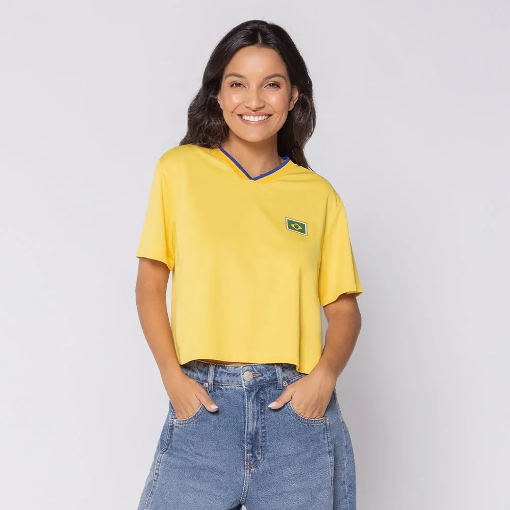 Cropped feminino do Brasil Dry Fit Scream amarelo