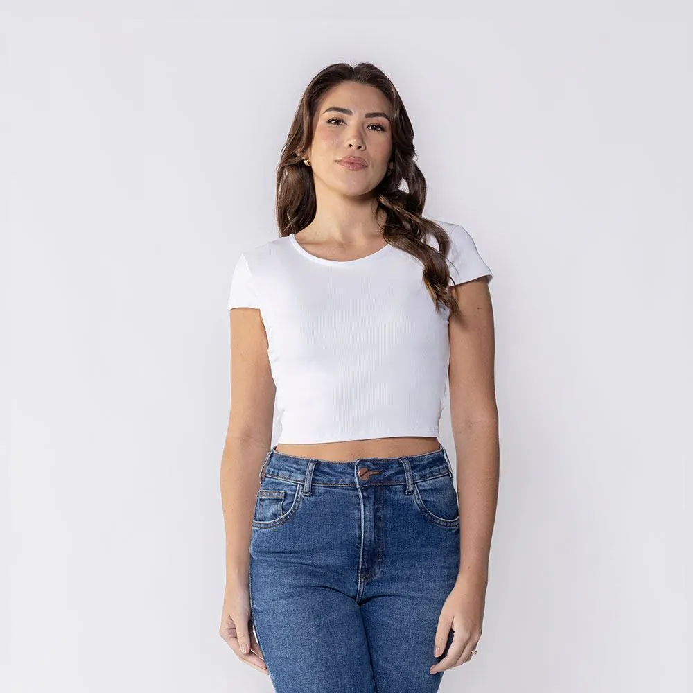 Cropped Feminino Canelado em Poliamida Boby Blues Branco