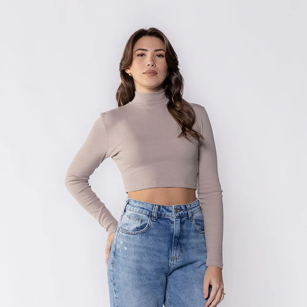 Cropped Feminino com Gola Alta de Ribana Boby Blues Fendi