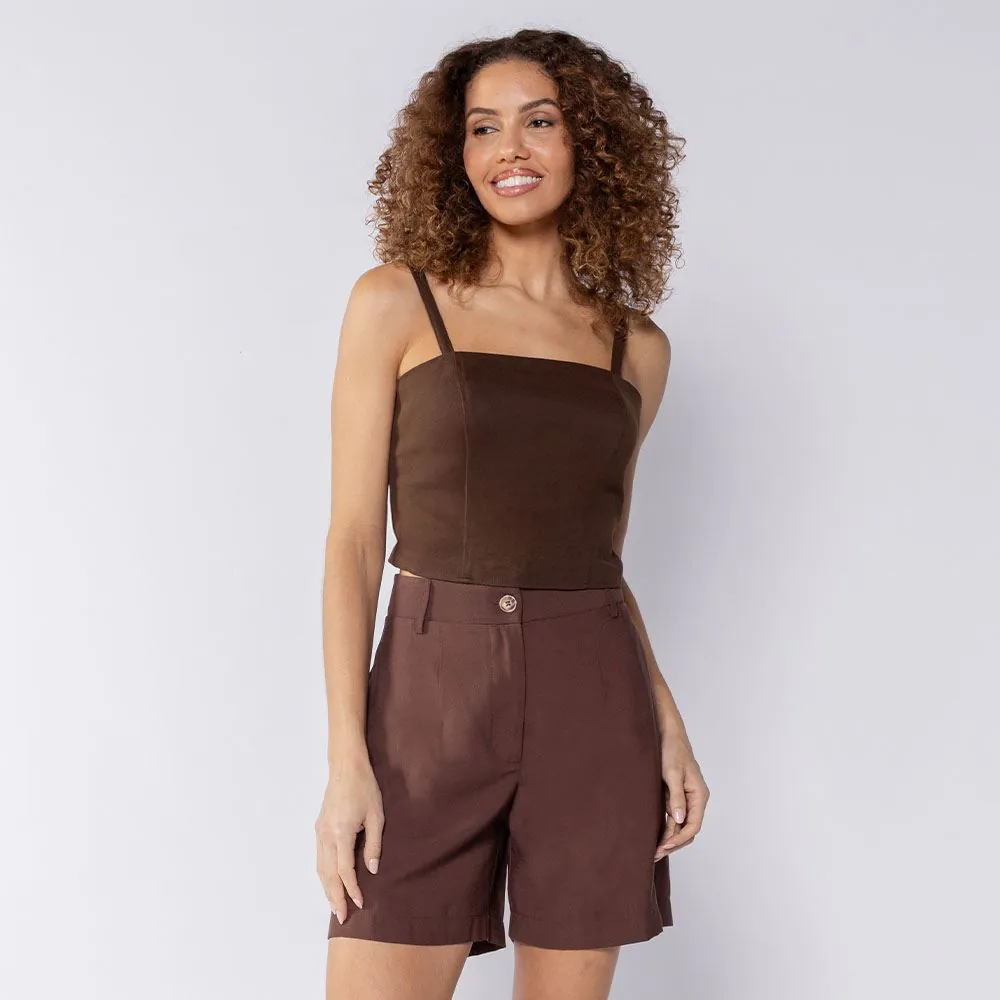 Cropped Feminino de Sarja Patricia Foster Marrom