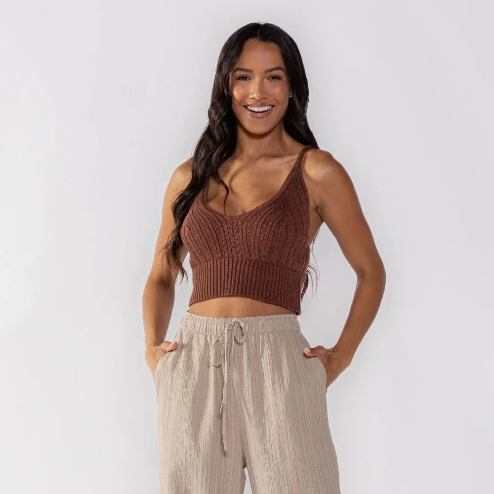 Cropped Feminino de Tricot Boby Blues Marrom
