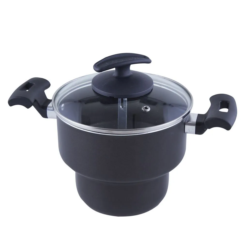 Cuscuzeira com Tampa em Vidro Fortaleza 16Cm - Preto