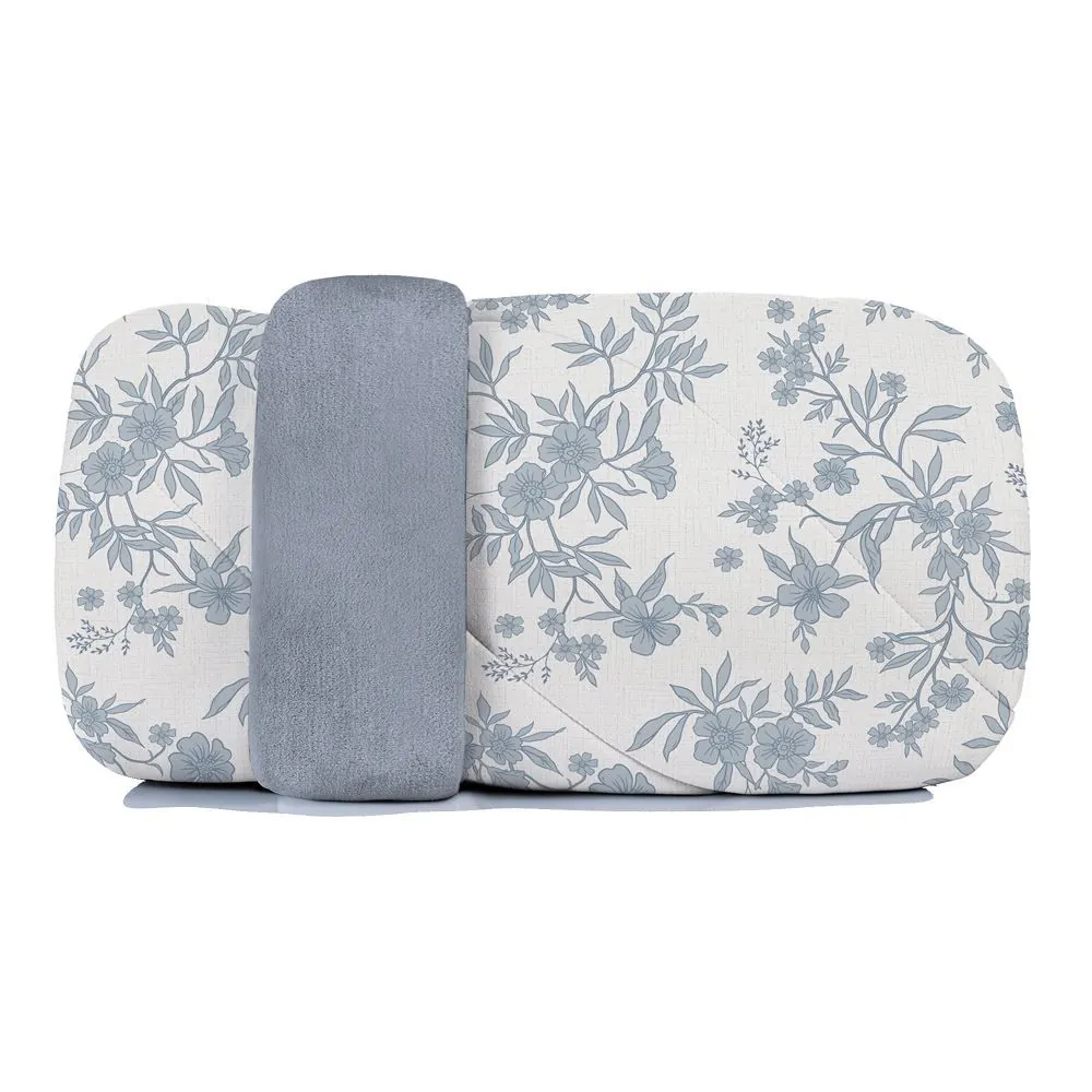 Edredom King Dupla Face Malha Blend Altenburg - Sofia Floral Azul