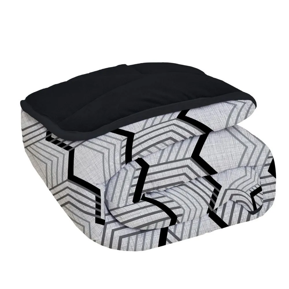 Edredom Casal Comfort Plush Dupla Face - Carbon Preto