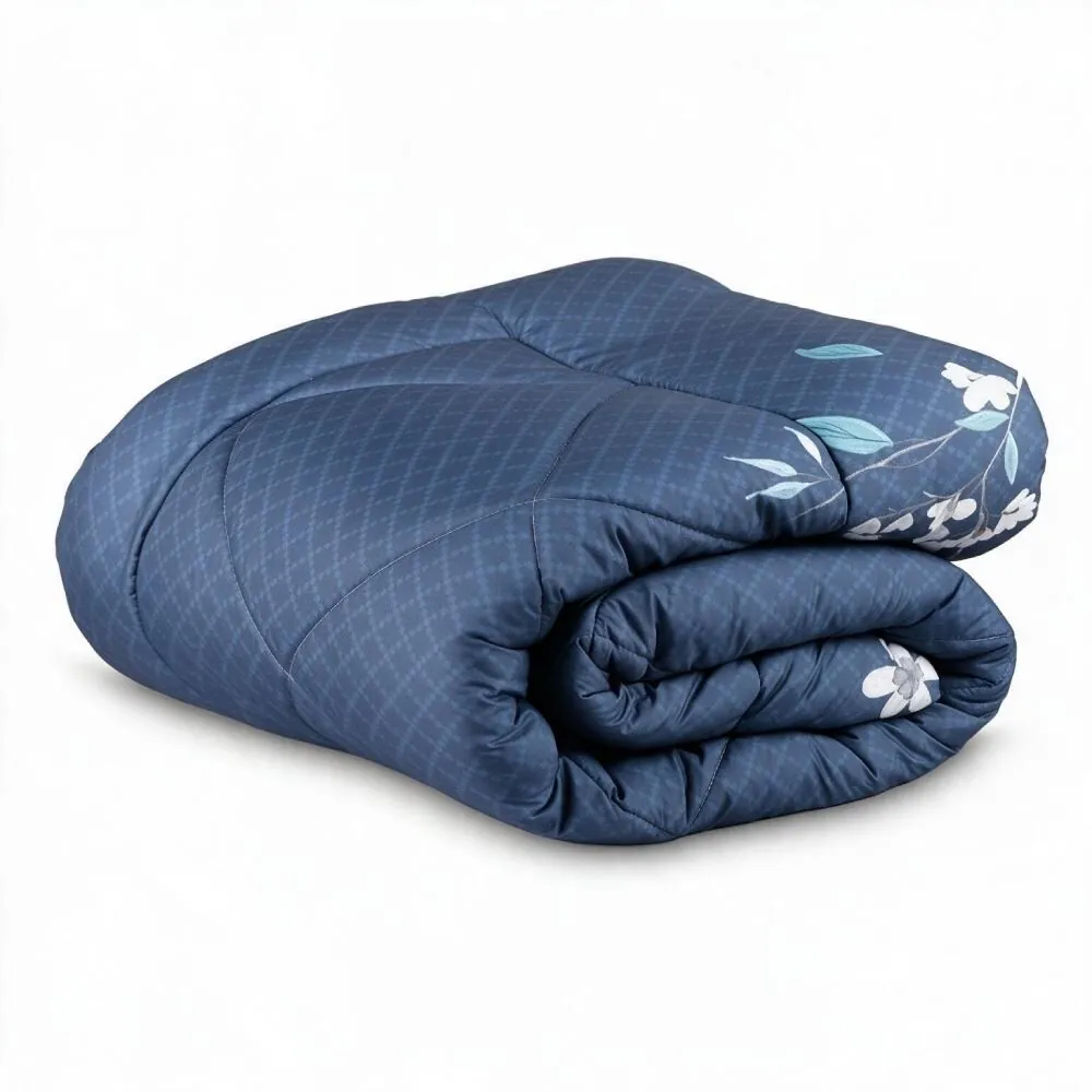 Edredom Casal Dupla Face Plush Versátile - Malu Floral Azul