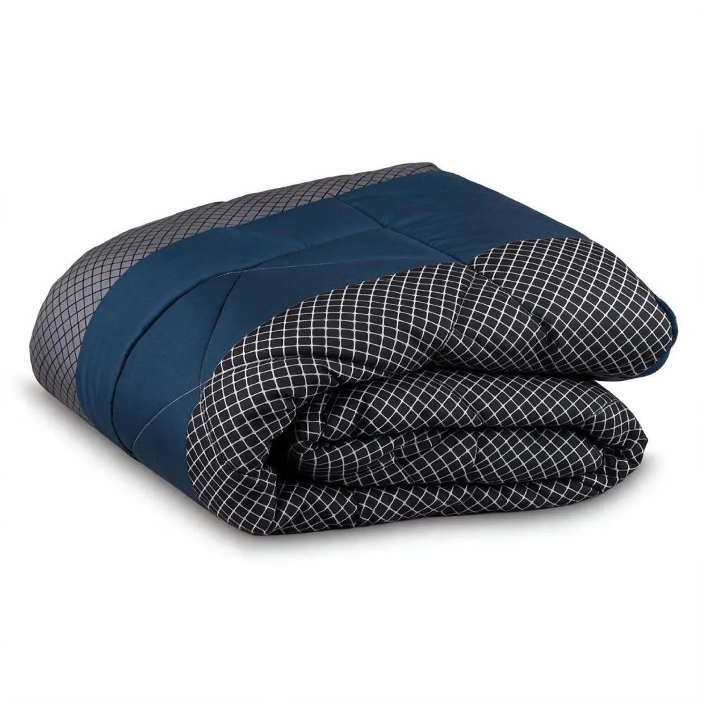 Edredom Casal Dupla Face Plush Versátile - Noah Geo Azul