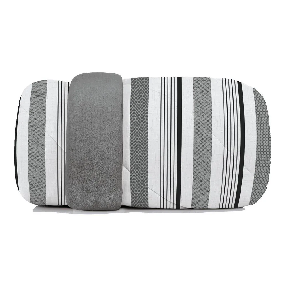 Edredom Solteiro Dupla Face Malha Blend Altenburg - Heitor Geo e Cinza