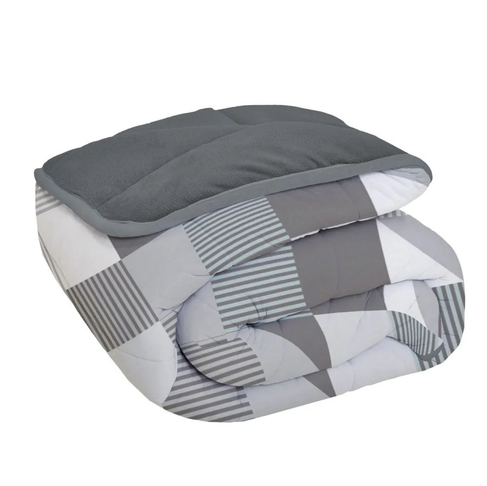 Edredom Solteiro Mônaco Plush Dupla Face - Storm Cinza