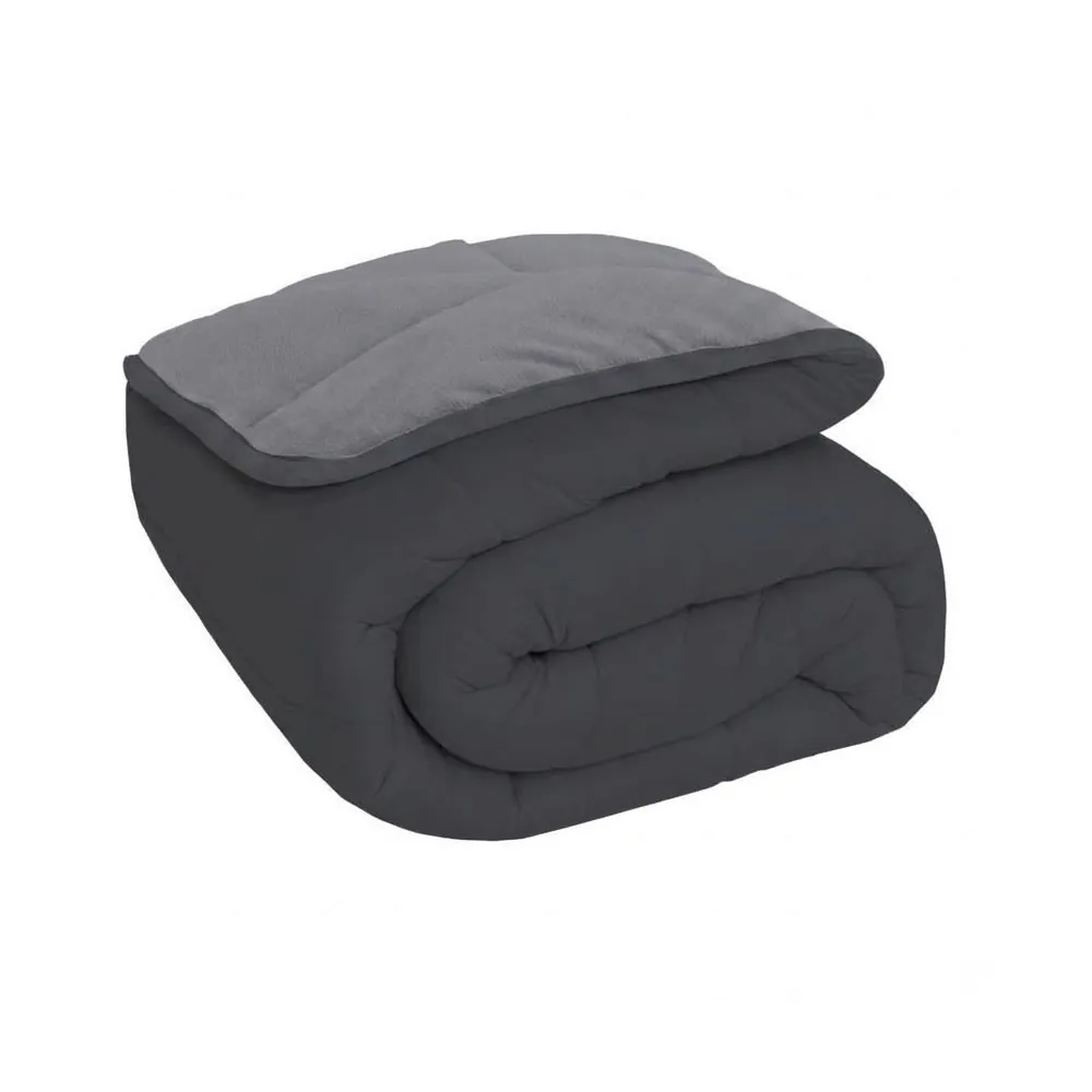 Edredom Solteiro Plush/Malha Liso Dupla Face - Preto