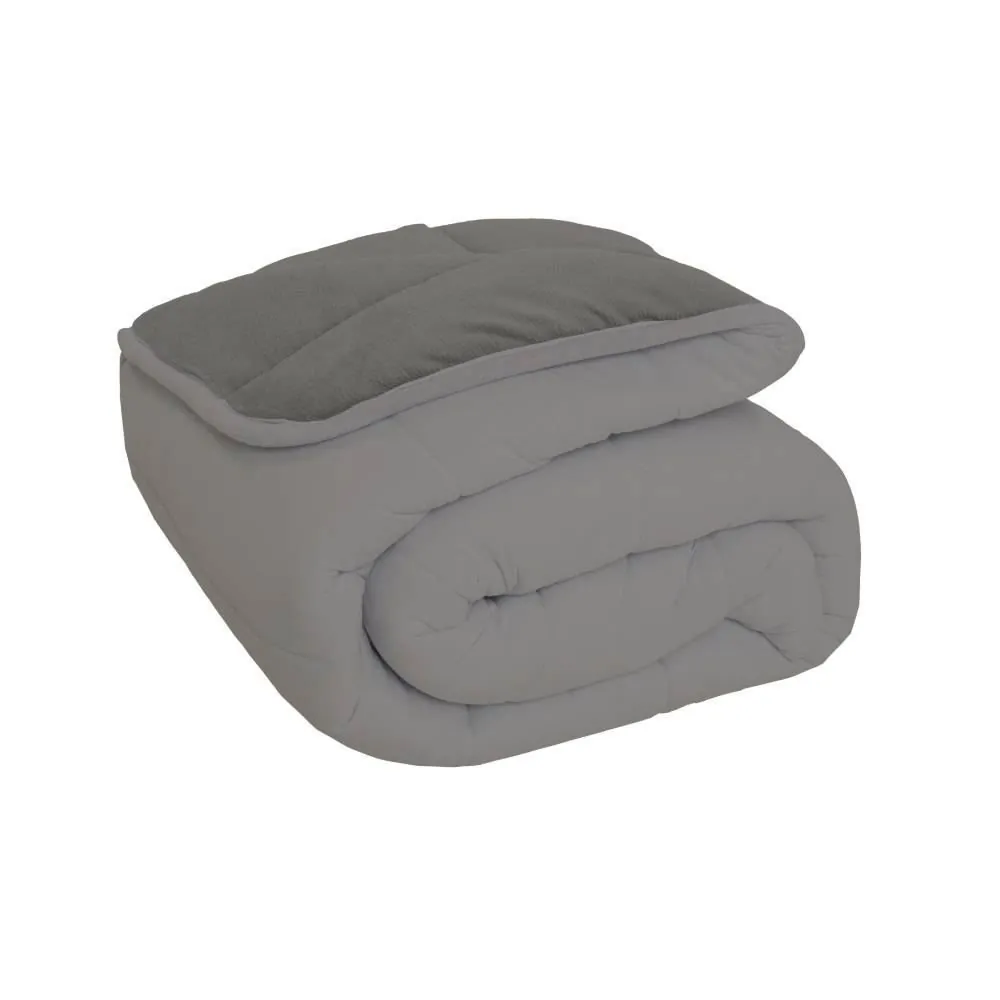 Edredom Solteiro Plush/Malha Liso Dupla Face - Taupe