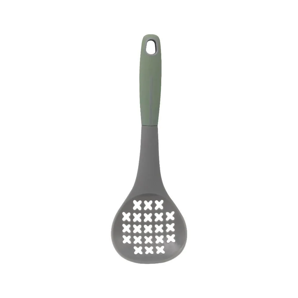Escumadeira de Nylon com Cabo em Borracha 31Cm - Cinza e Verde