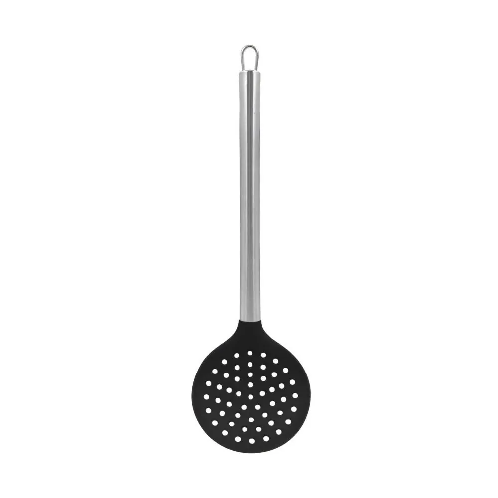 Escumadeira de Silicone 34Cm Cabo Inox - Preto