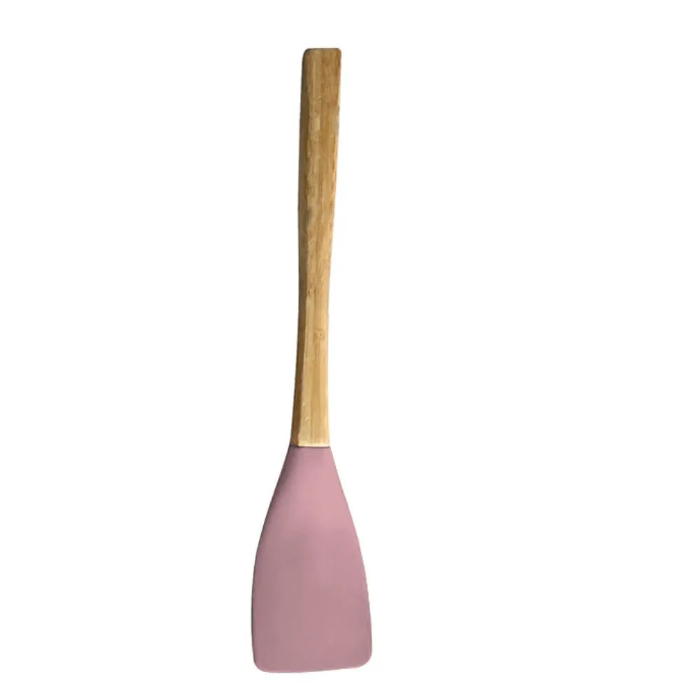 Espátula de Silicone com Cabo de Bambu - Rosa